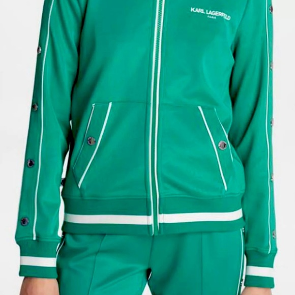 New! Karl Lagerfeld Paris Snap Side Logo Track Jacket Size XL Jade Green🤍 - Picture 11 of 15